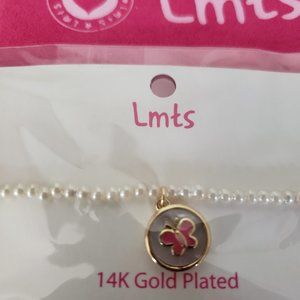 Butterfly Pearl Necklace 14K gold plated